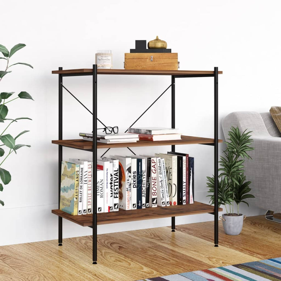 Opbergrek 3-Laags 80X40X En Naturel 92 cm zwart en donkerhoutkleurig