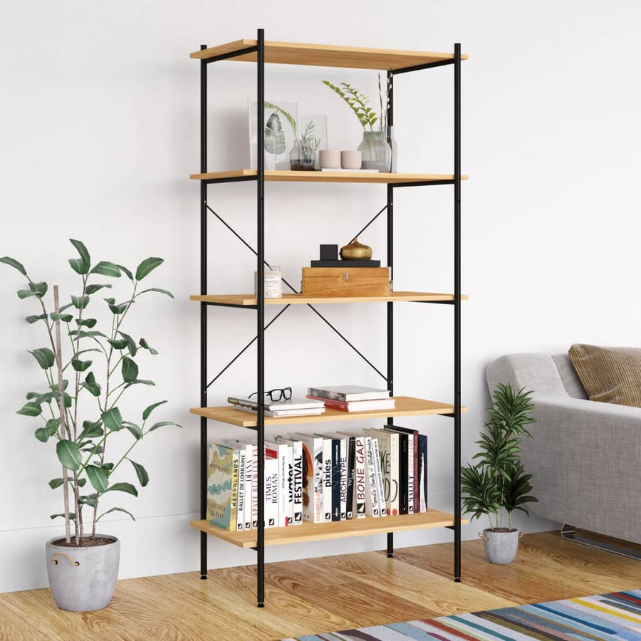 Opbergrek 5-Laags Kleurig 80 x 40 x 163 cm Zwart en eiken