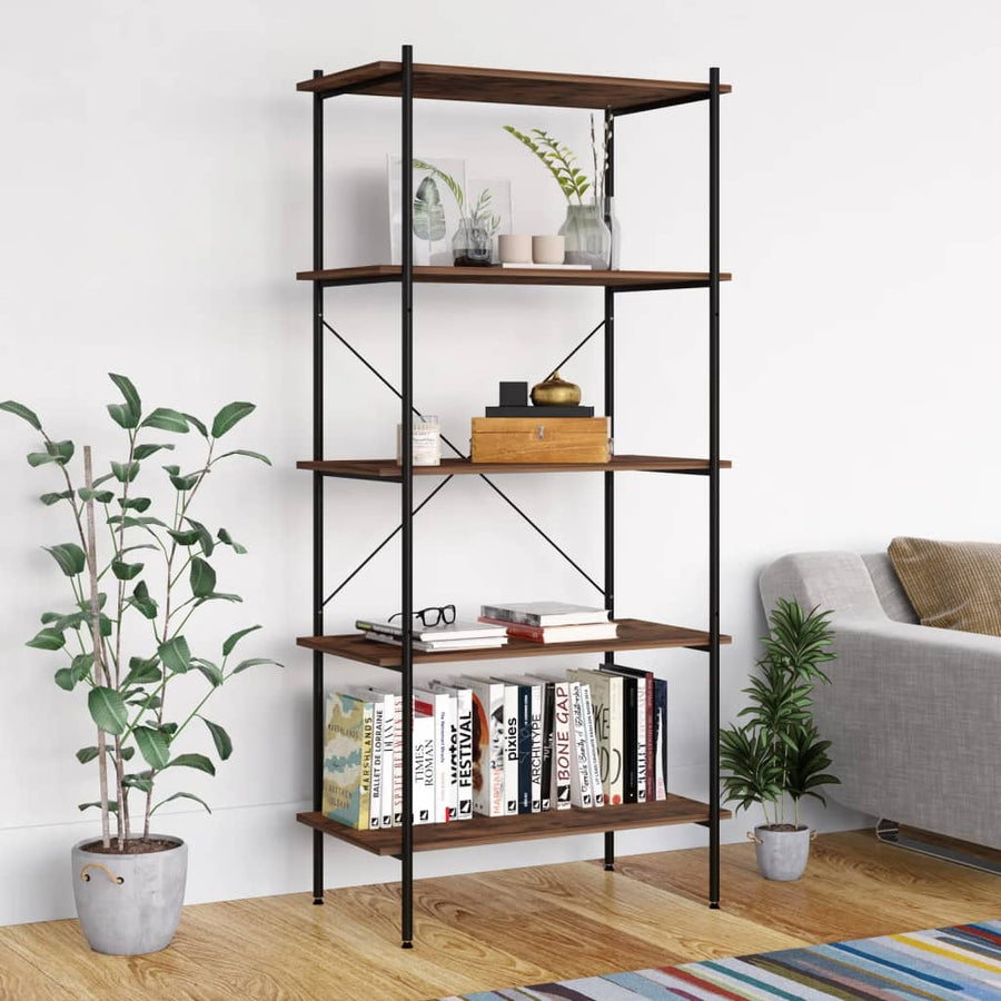 Opbergrek 5-Laags Zwart En Donkerhoutkleurig 80 x 40 x 163 cm black and dark wood