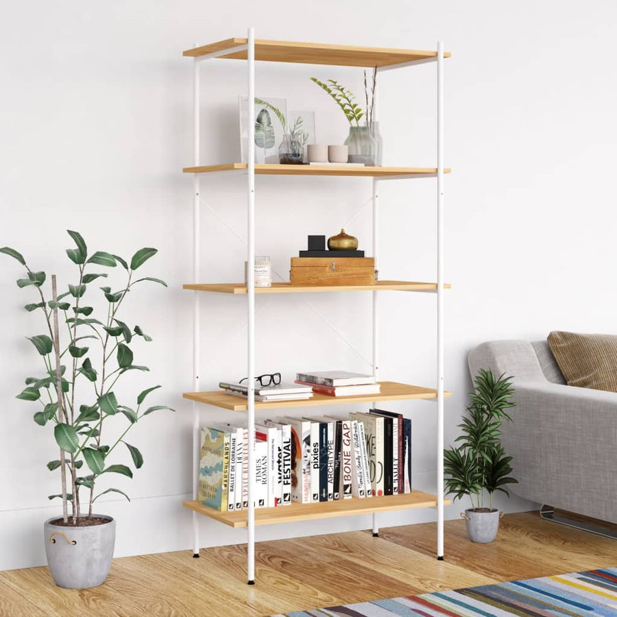 Opbergrek 5-Laags Kleurig 80 x 40 x 163 cm Wit en eiken