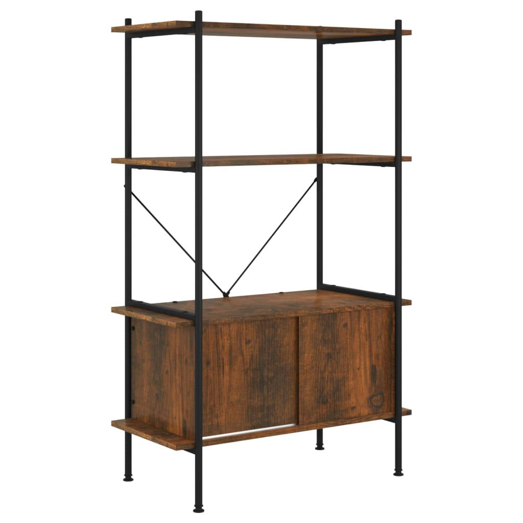 Opbergrek 4-Laags Met Kast 80X40X Staal En Bewerkt Hout 130 cm Donkerbruin