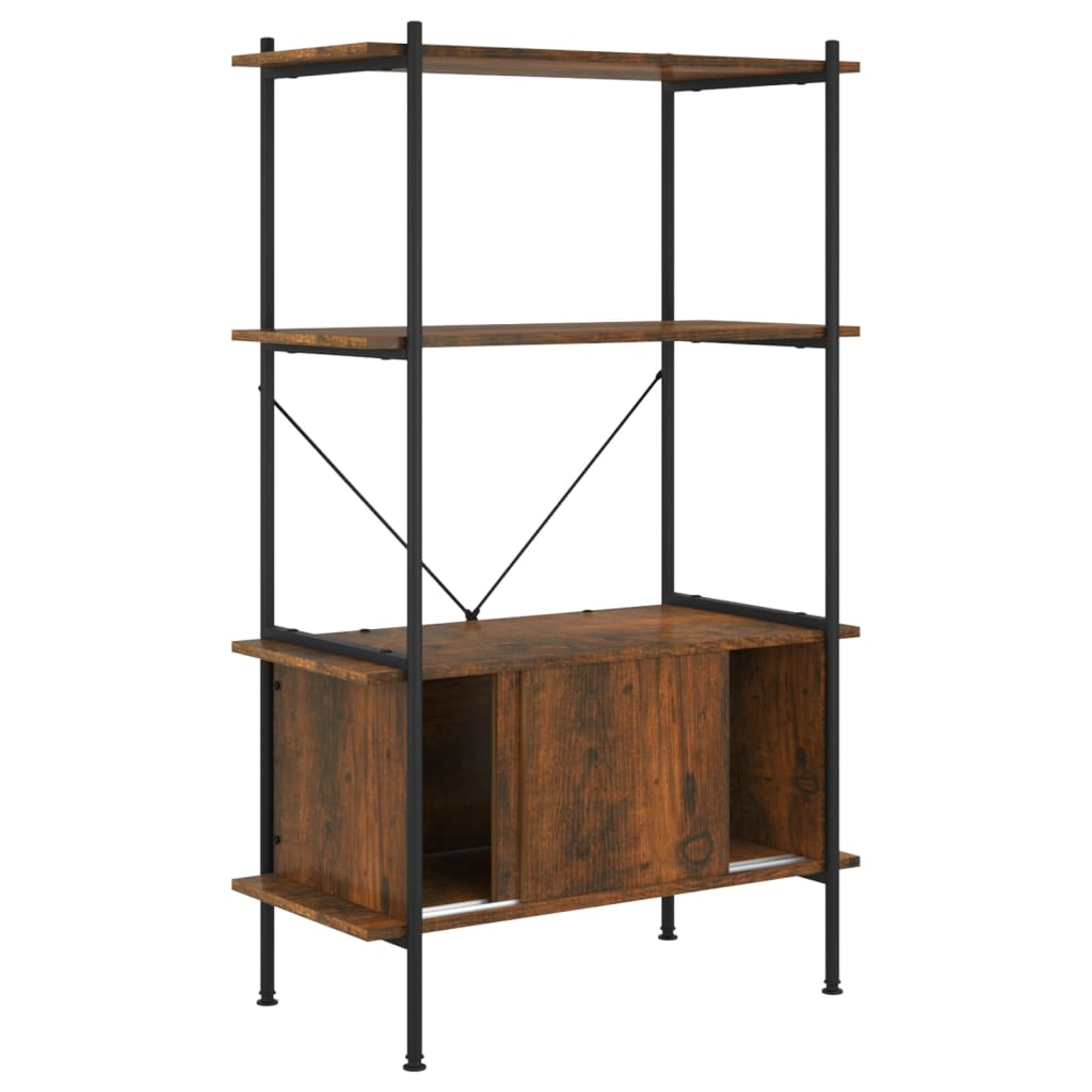 Opbergrek 4-Laags Met Kast 80X40X Staal En Bewerkt Hout 130 cm Donkerbruin