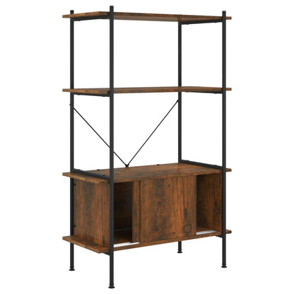 Opbergrek 4-Laags Met Kast 80X40X Staal En Bewerkt Hout 130 cm Donkerbruin