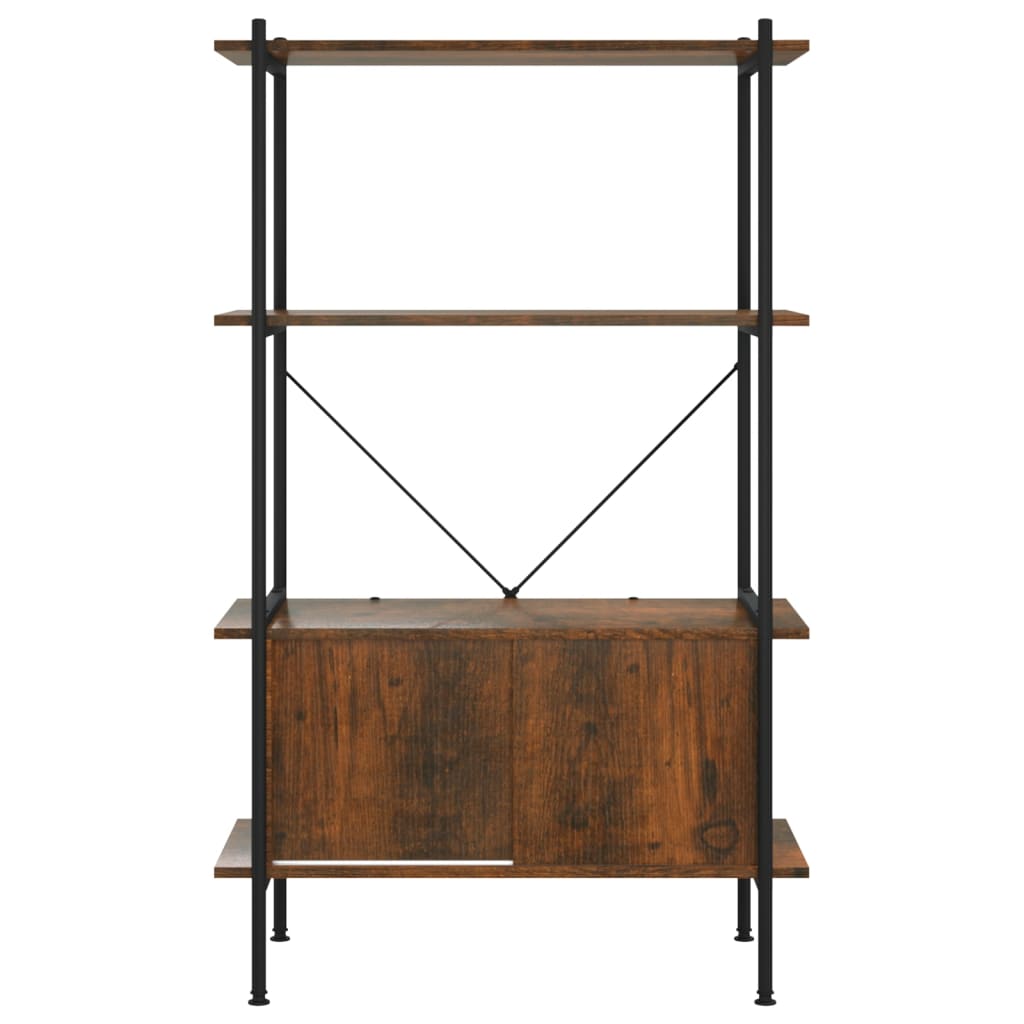 Opbergrek 4-Laags Met Kast 80X40X Staal En Bewerkt Hout 130 cm Donkerbruin