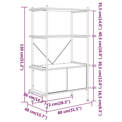 Opbergrek 4-Laags Met Kast 80X40X Staal En Bewerkt Hout 130 cm Donkerbruin