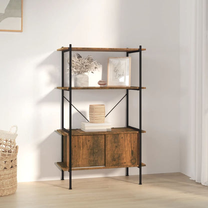 Opbergrek 4-Laags Met Kast 80X40X Staal En Bewerkt Hout 130 cm Donkerbruin