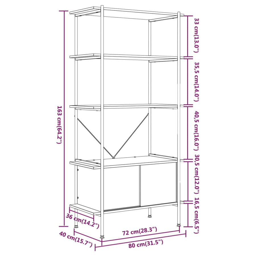 Opbergrek 5-Laags Met Kast 80X40X163 Cm Staal En Bewerkt Hout