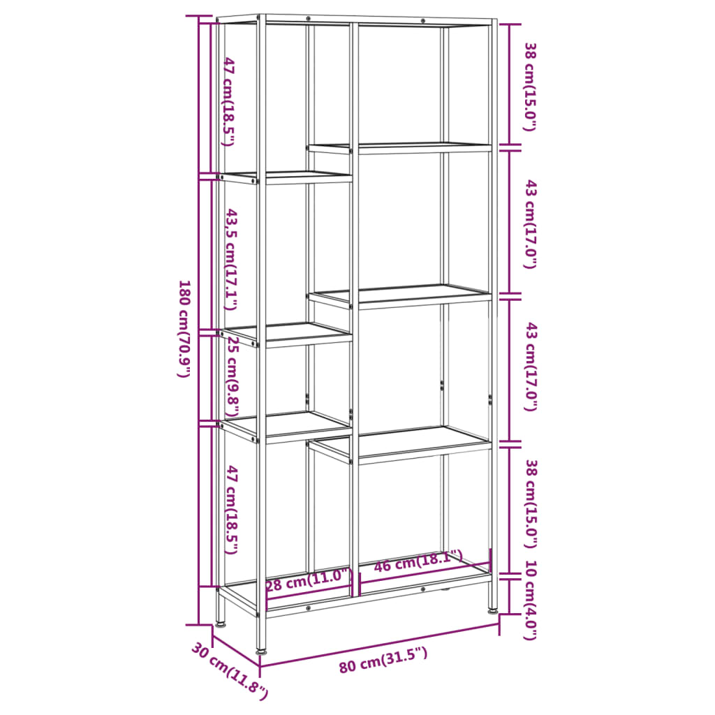 Boekenkast Staal En Bewerkt Hout 80 x 30 x 180 cm Lichtbruin