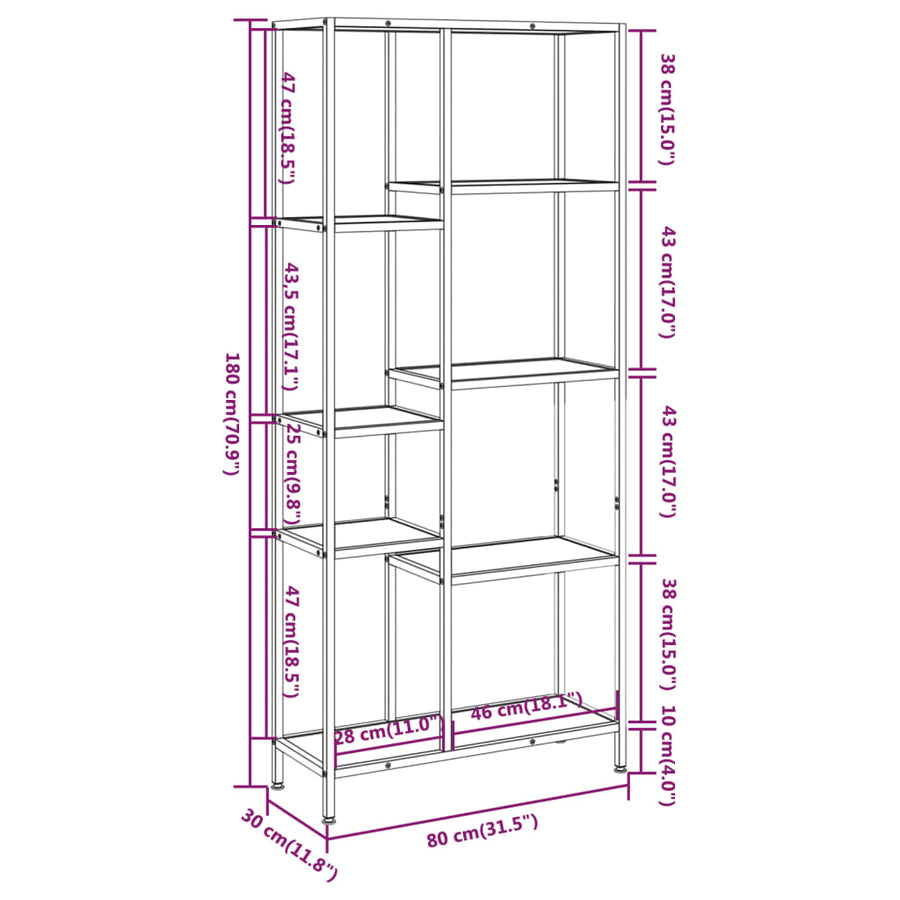 Boekenkast Staal En Bewerkt Hout 80 x 30 x 180 cm Lichtbruin