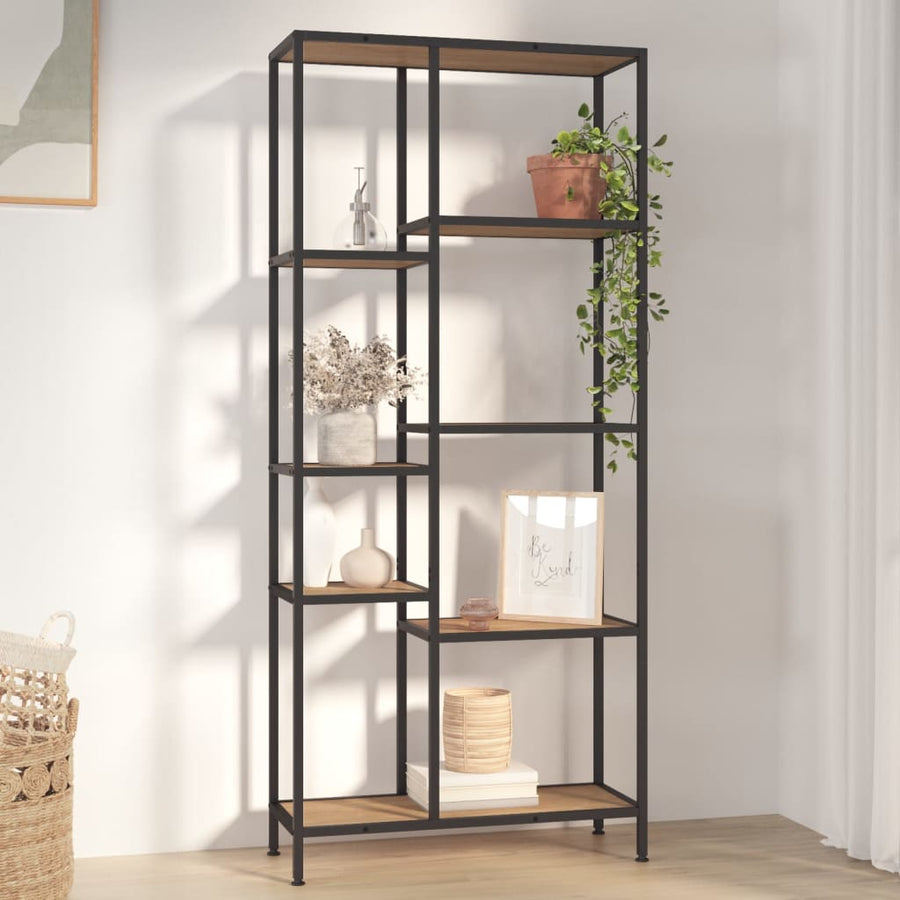 Boekenkast Staal En Bewerkt Hout 80 x 30 x 180 cm Lichtbruin
