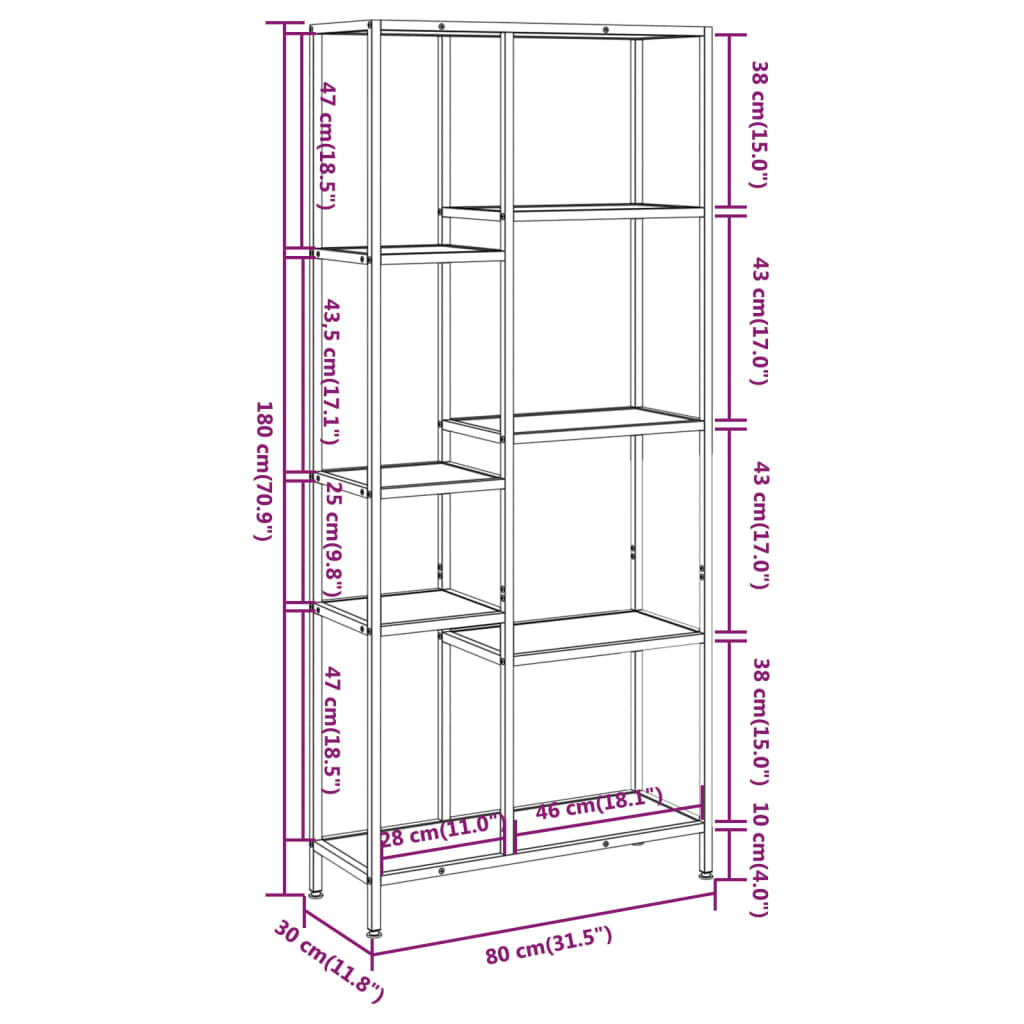 Boekenkast 80X30X180 Cm Staal En Bewerkt Hout
