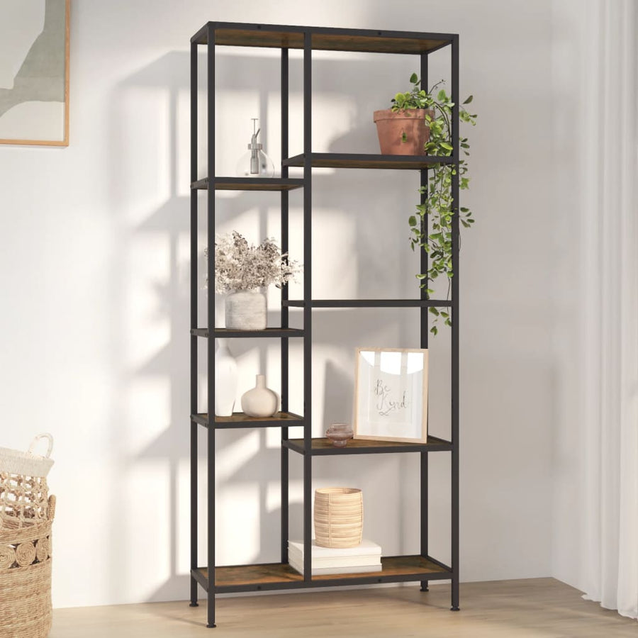 Boekenkast 80X30X180 Cm Staal En Bewerkt Hout
