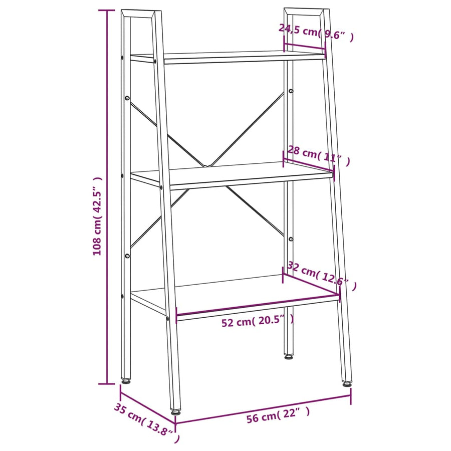 Opbergmeubel Met 3 Lagen 56X35X108 Cm Donkerbruin En Zwart