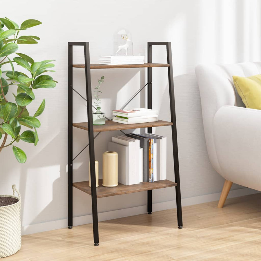Opbergmeubel Met 3 Lagen 56X35X108 Cm Donkerbruin En Zwart
