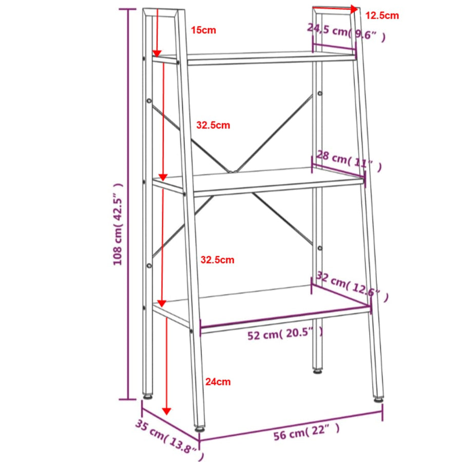 Opbergmeubel Met 3 Lagen 56 x 35 x 108 cm Zwart
