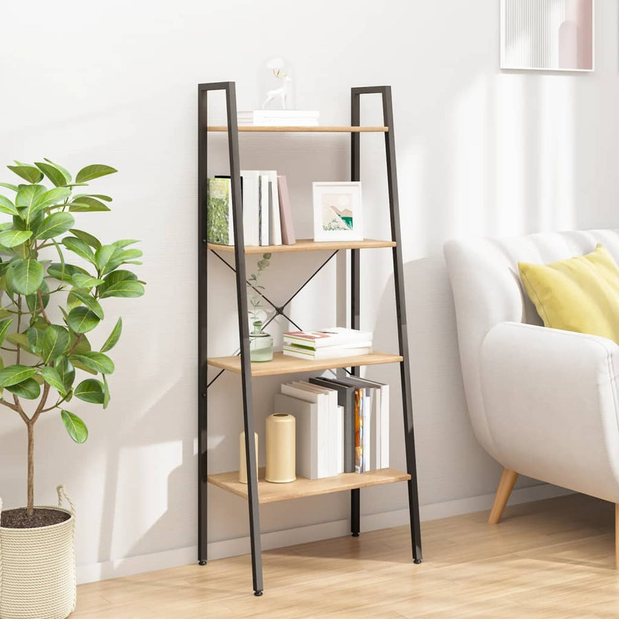 Ladderrek Met 4 Schappen 56X35X140 Cm Lichtbruin En Zwart