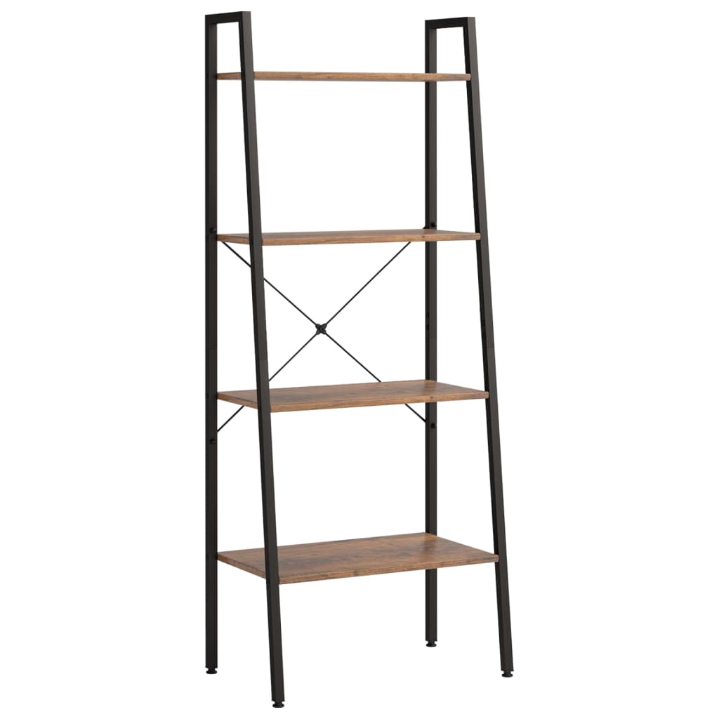 Ladderrek Met 4 Schappen 56X35X140 Cm Donkerbruin En Zwart
