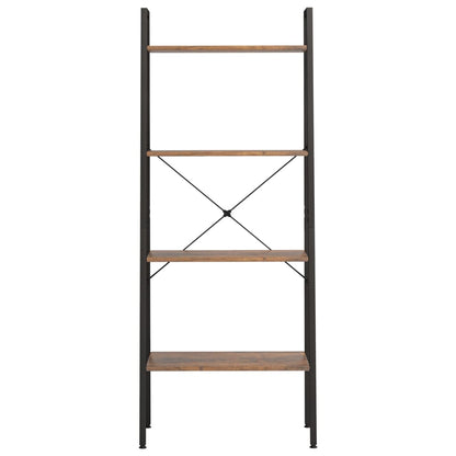 Ladderrek Met 4 Schappen 56X35X140 Cm Donkerbruin En Zwart