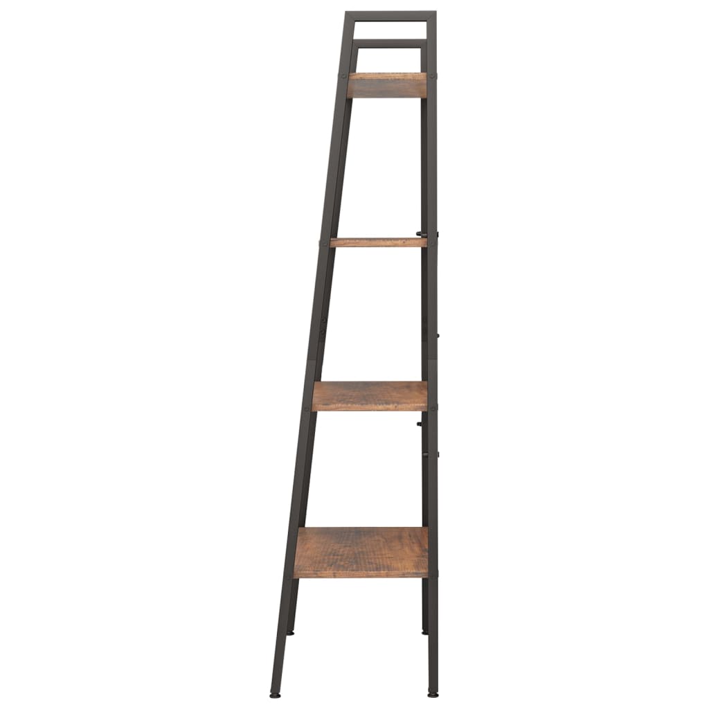 Ladderrek Met 4 Schappen 56X35X140 Cm Donkerbruin En Zwart