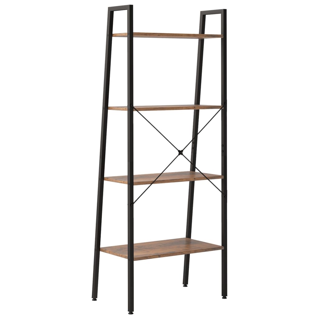 Ladderrek Met 4 Schappen 56X35X140 Cm Donkerbruin En Zwart