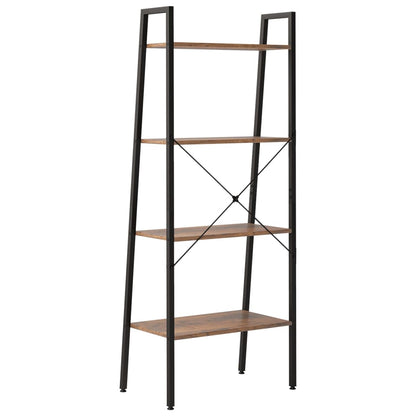Ladderrek Met 4 Schappen 56X35X140 Cm Donkerbruin En Zwart