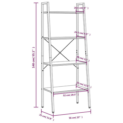 Ladderrek Met 4 Schappen 56X35X140 Cm Donkerbruin En Zwart