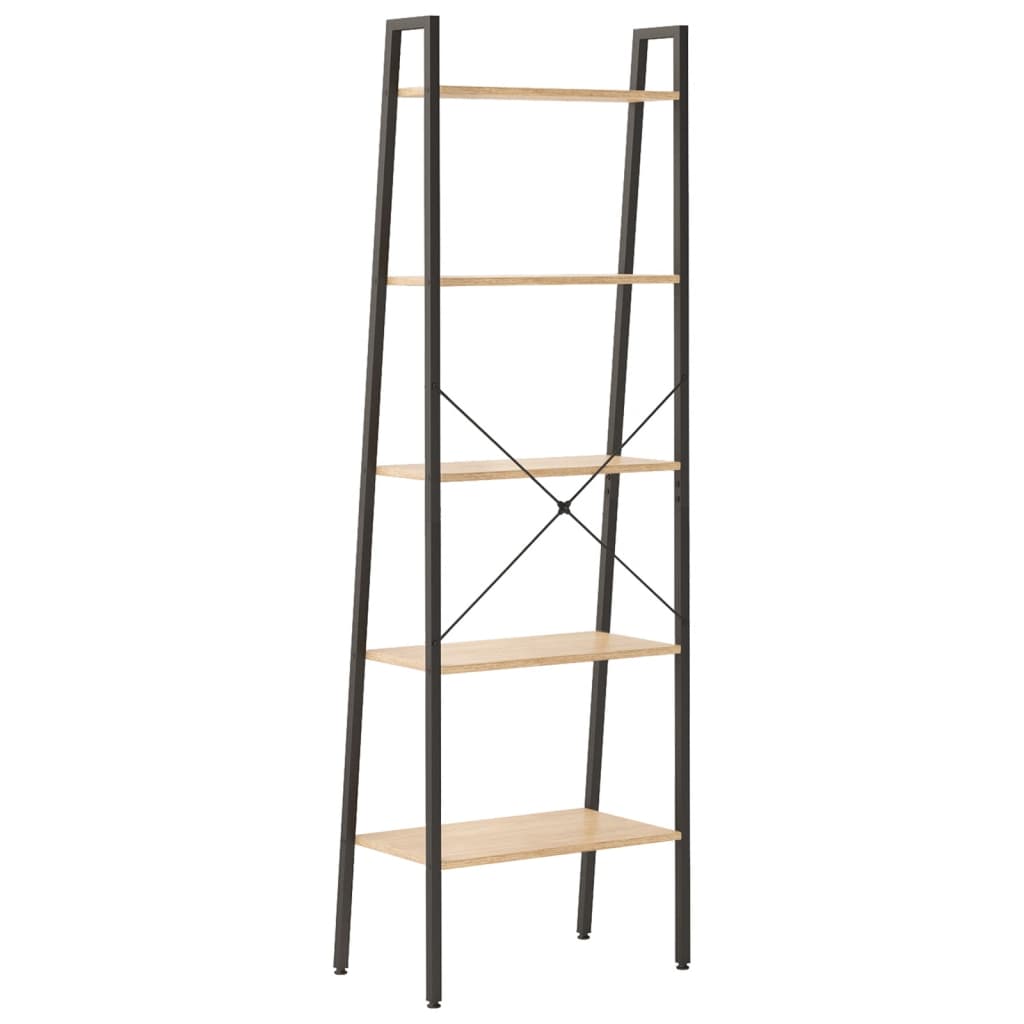 Ladderrek Met 5 Schappen 56X35X174 Cm Lichtbruin En Zwart