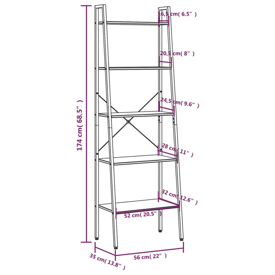 Ladderrek Met 5 Schappen 56X35X174 Cm Lichtbruin En Zwart