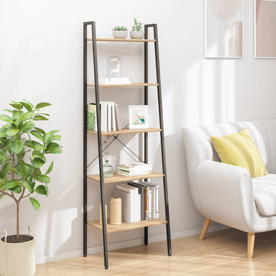 Ladderrek Met 5 Schappen 56X35X174 Cm Lichtbruin En Zwart