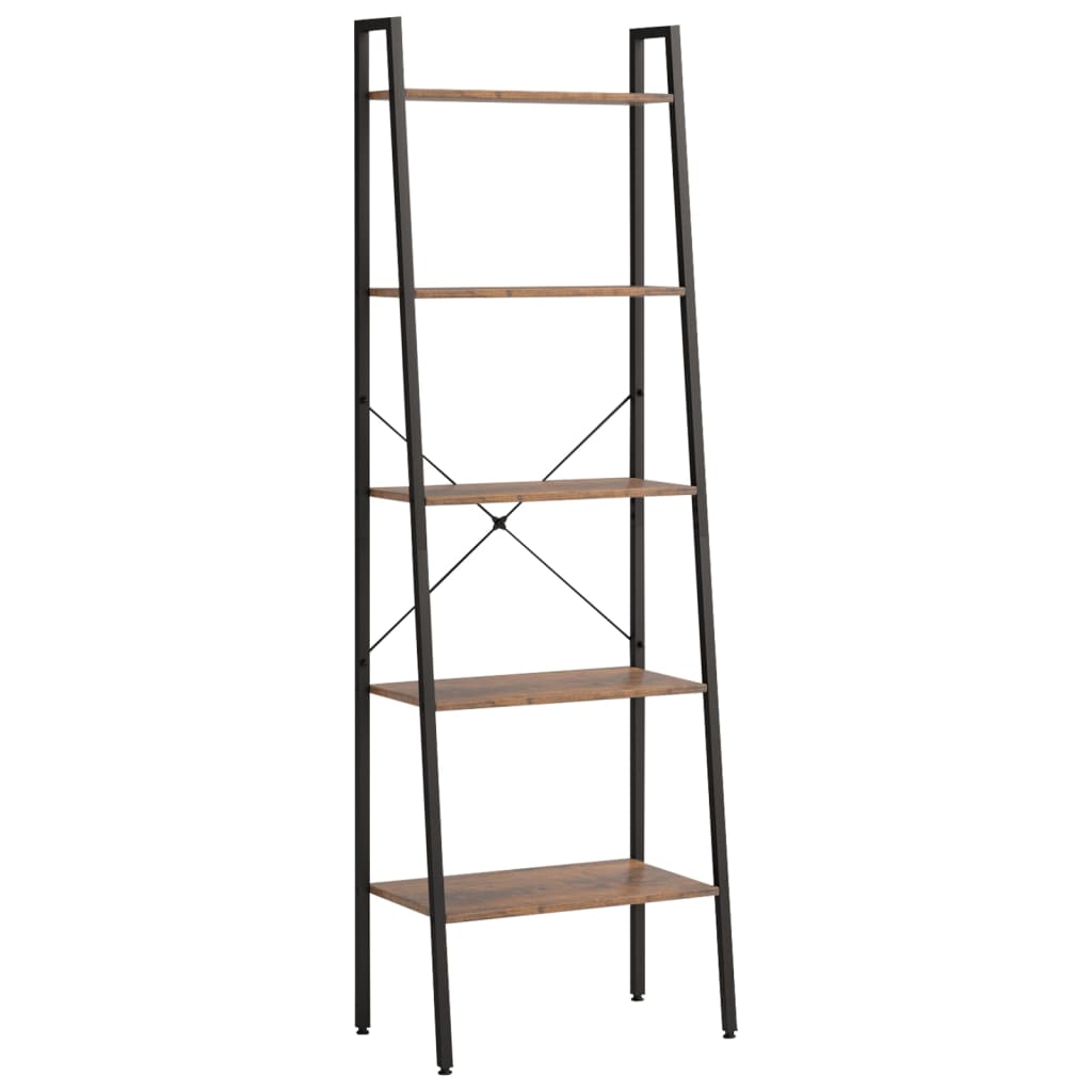 Ladderrek Met 5 Schappen 56X35X174 Cm Donkerbruin En Zwart