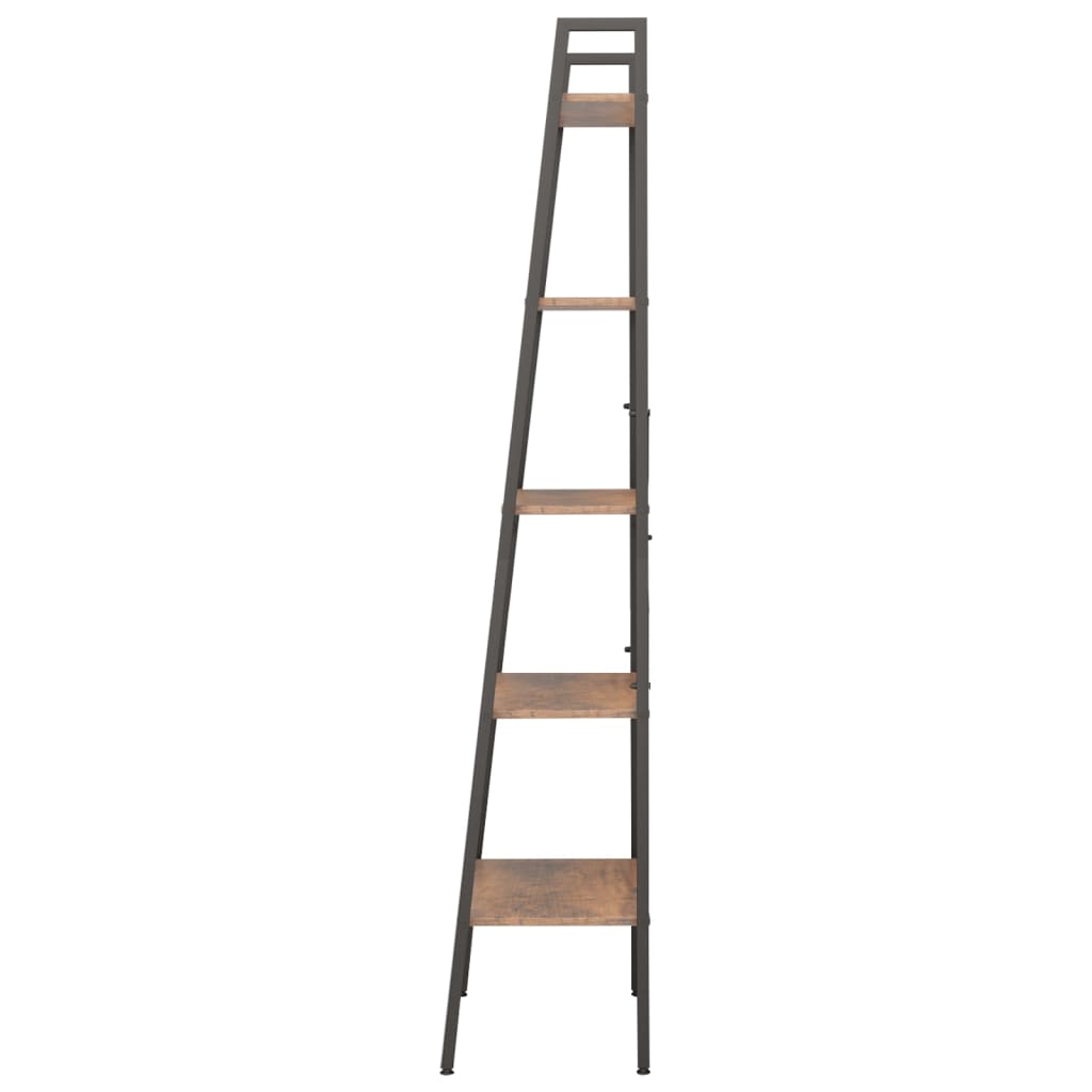 Ladderrek Met 5 Schappen 56X35X174 Cm Donkerbruin En Zwart