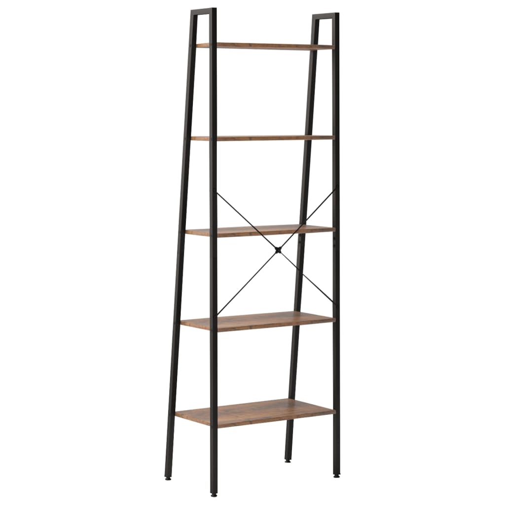 Ladderrek Met 5 Schappen 56X35X174 Cm Donkerbruin En Zwart
