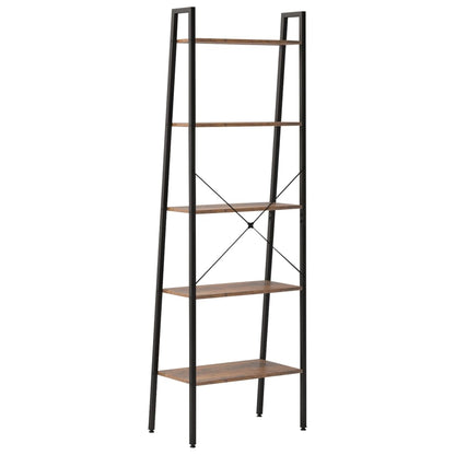 Ladderrek Met 5 Schappen 56X35X174 Cm Donkerbruin En Zwart