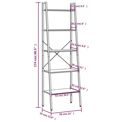 Ladderrek Met 5 Schappen 56X35X174 Cm Donkerbruin En Zwart