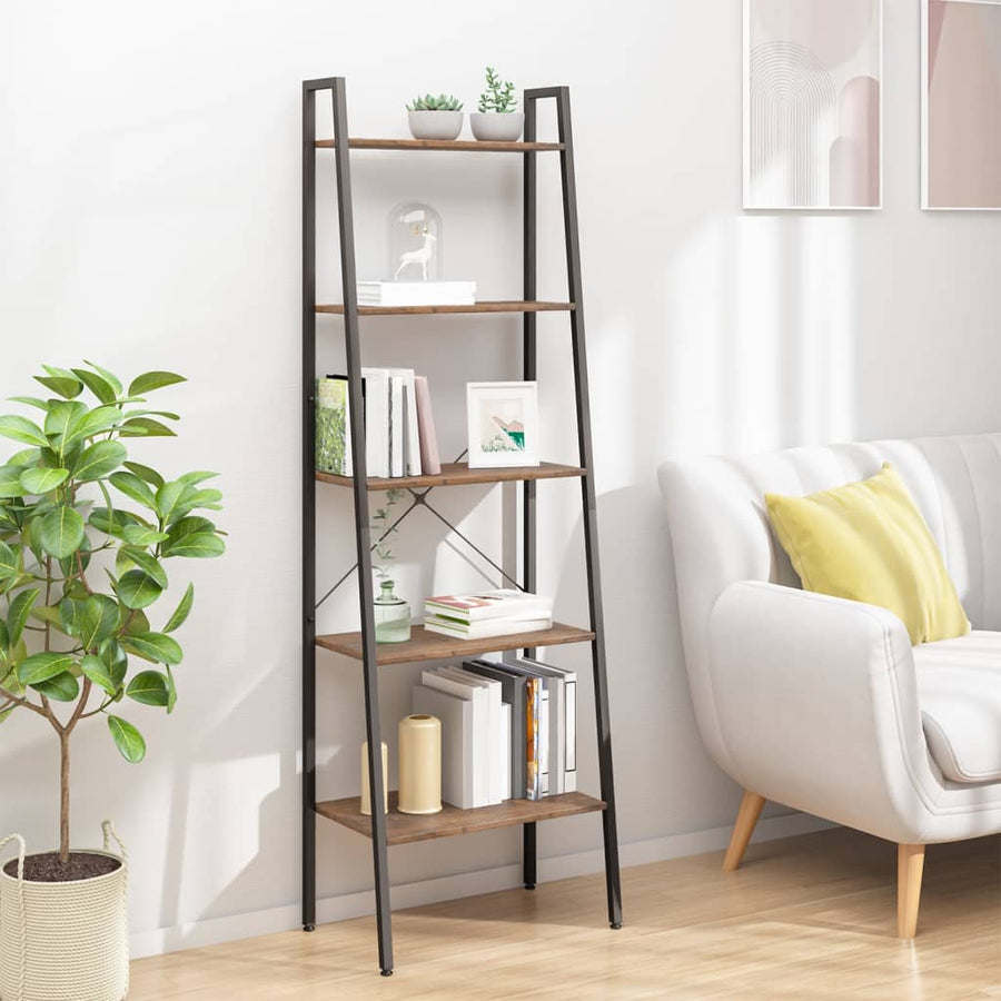 Ladderrek Met 5 Schappen 56X35X174 Cm Donkerbruin En Zwart