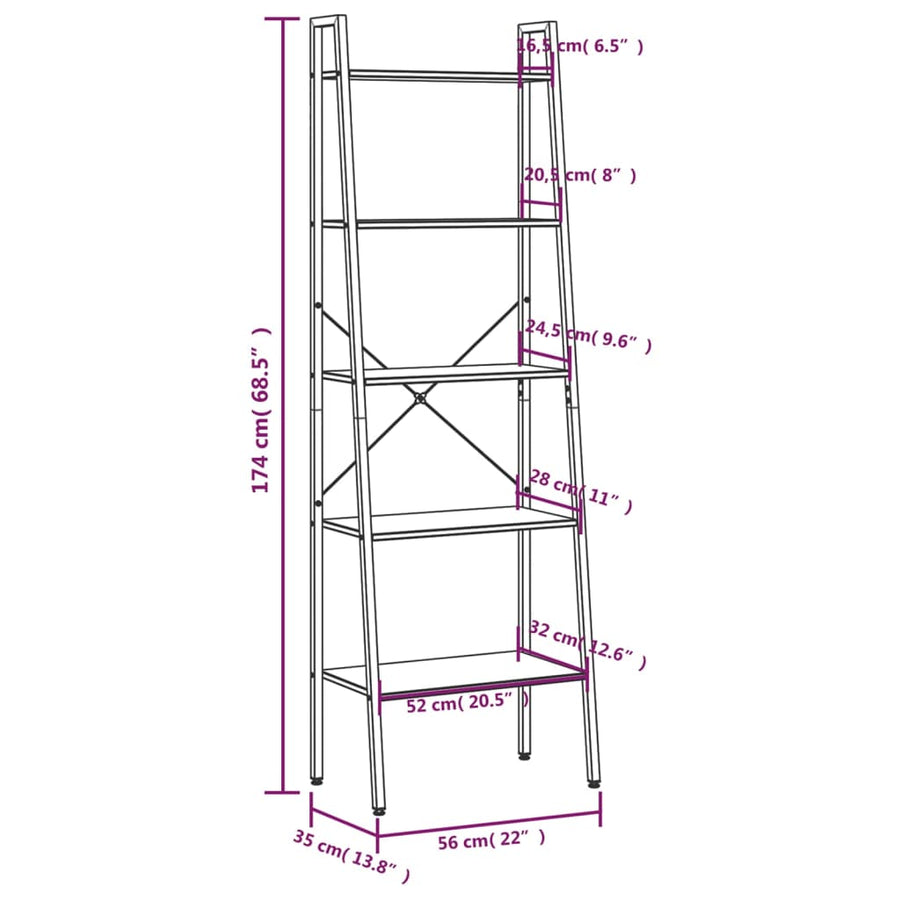Opbergmeubel Met 5 Lagen 56X35X174 Cm Zwart
