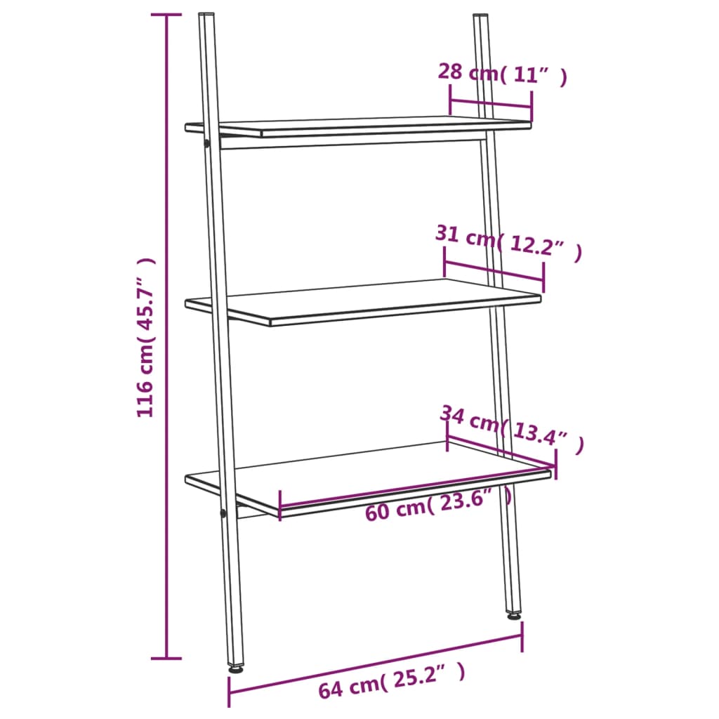 Ladderrek Met 3 Schappen 64X34X116 Cm Lichtbruin En Zwart