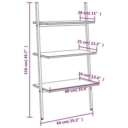 Ladderrek Met 3 Schappen 64 x 34 x 116 cm Zwart
