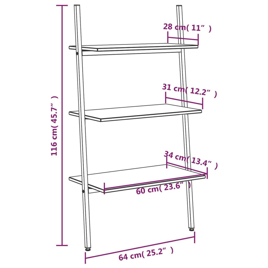 Ladderrek Met 3 Schappen 64 x 34 x 116 cm Zwart