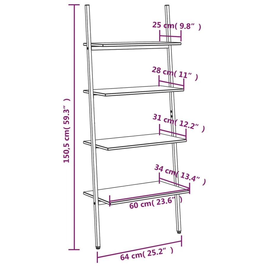 Ladderrek Met 4 Schappen 64X34X150,5 Cm Zwart