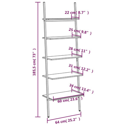 Ladderrek Met 5 Schappen 64X34X185,5 Cm Lichtbruin En Zwart