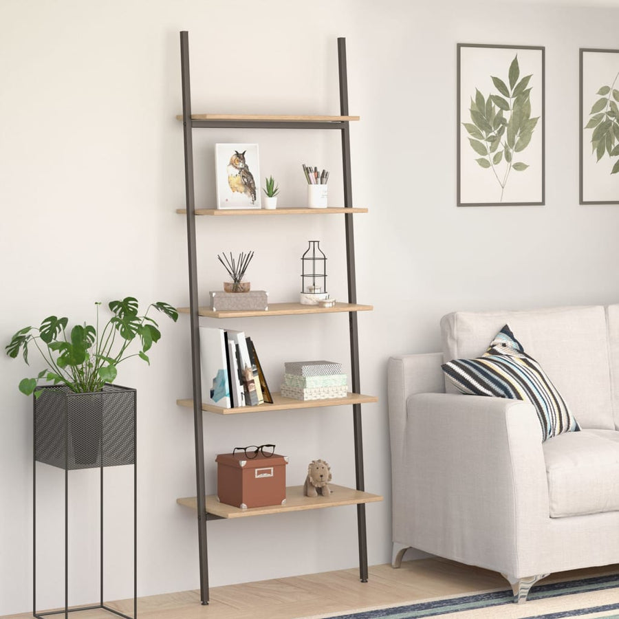 Ladderrek Met 5 Schappen 64X34X185,5 Cm Lichtbruin En Zwart