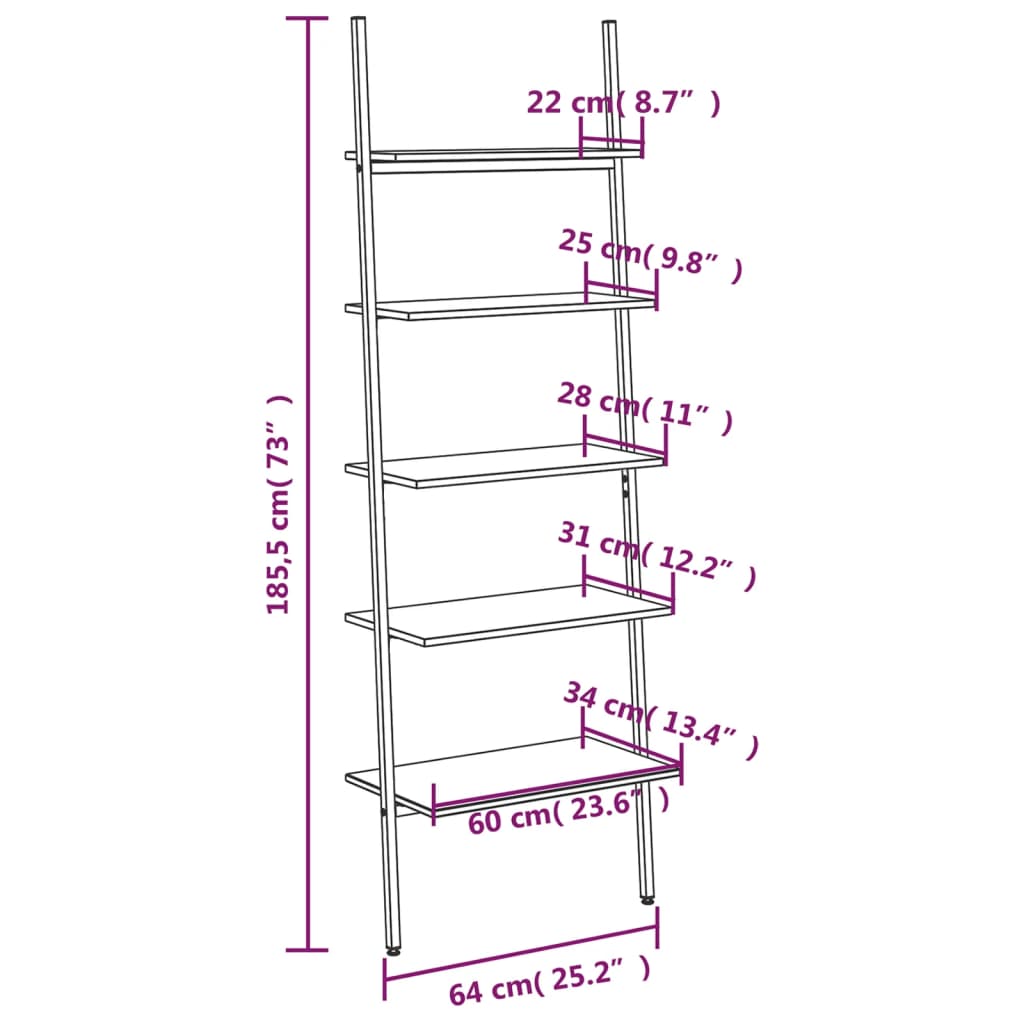 Ladderrek Met 5 Schappen 64X34X185,5 Cm Zwart