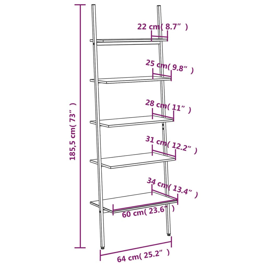 Ladderrek Met 5 Schappen 64X34X185,5 Cm Zwart