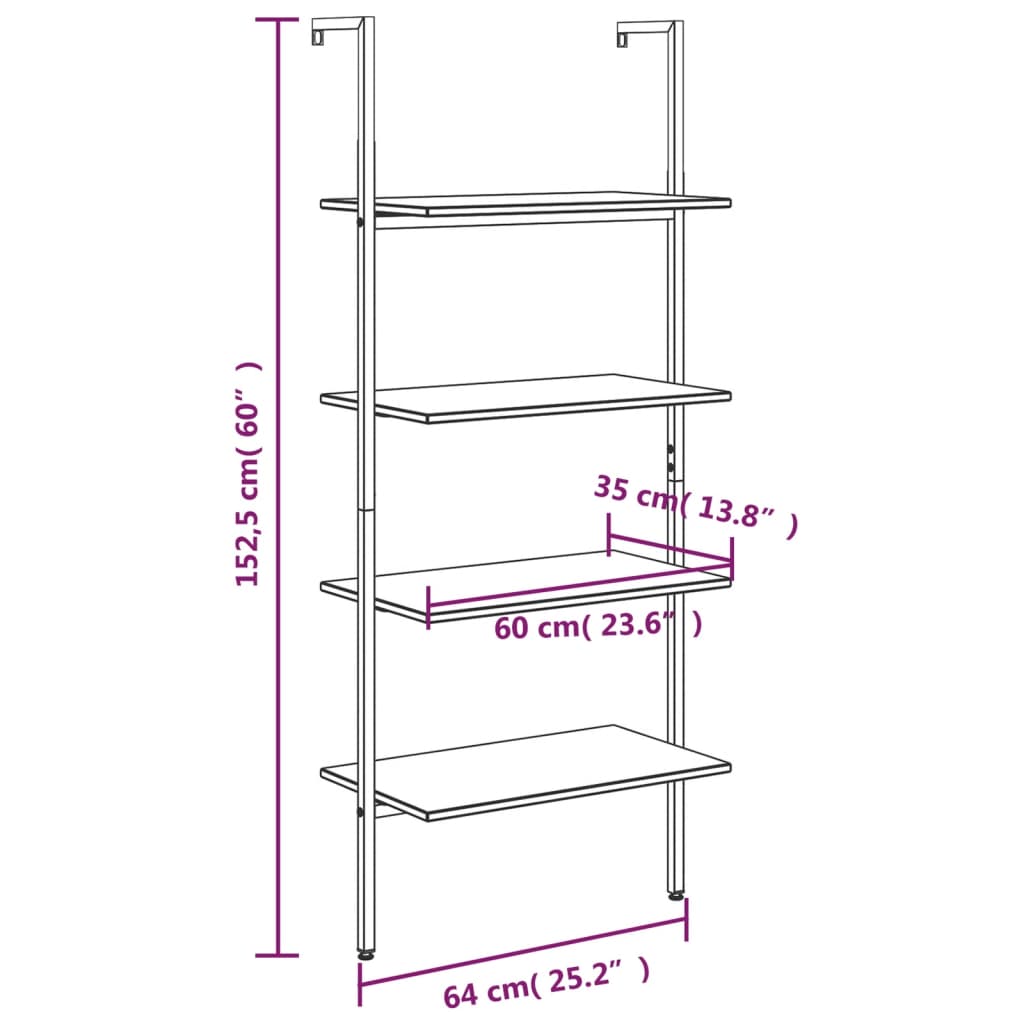 Ladderrek Met 4 Schappen 64X35X152,5 Cm Lichtbruin En Zwart
