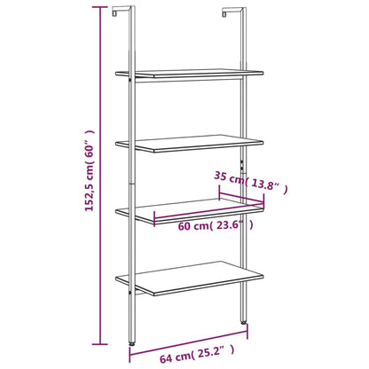 Ladderrek Met 4 Schappen 64X35X152,5 Cm Lichtbruin En Zwart