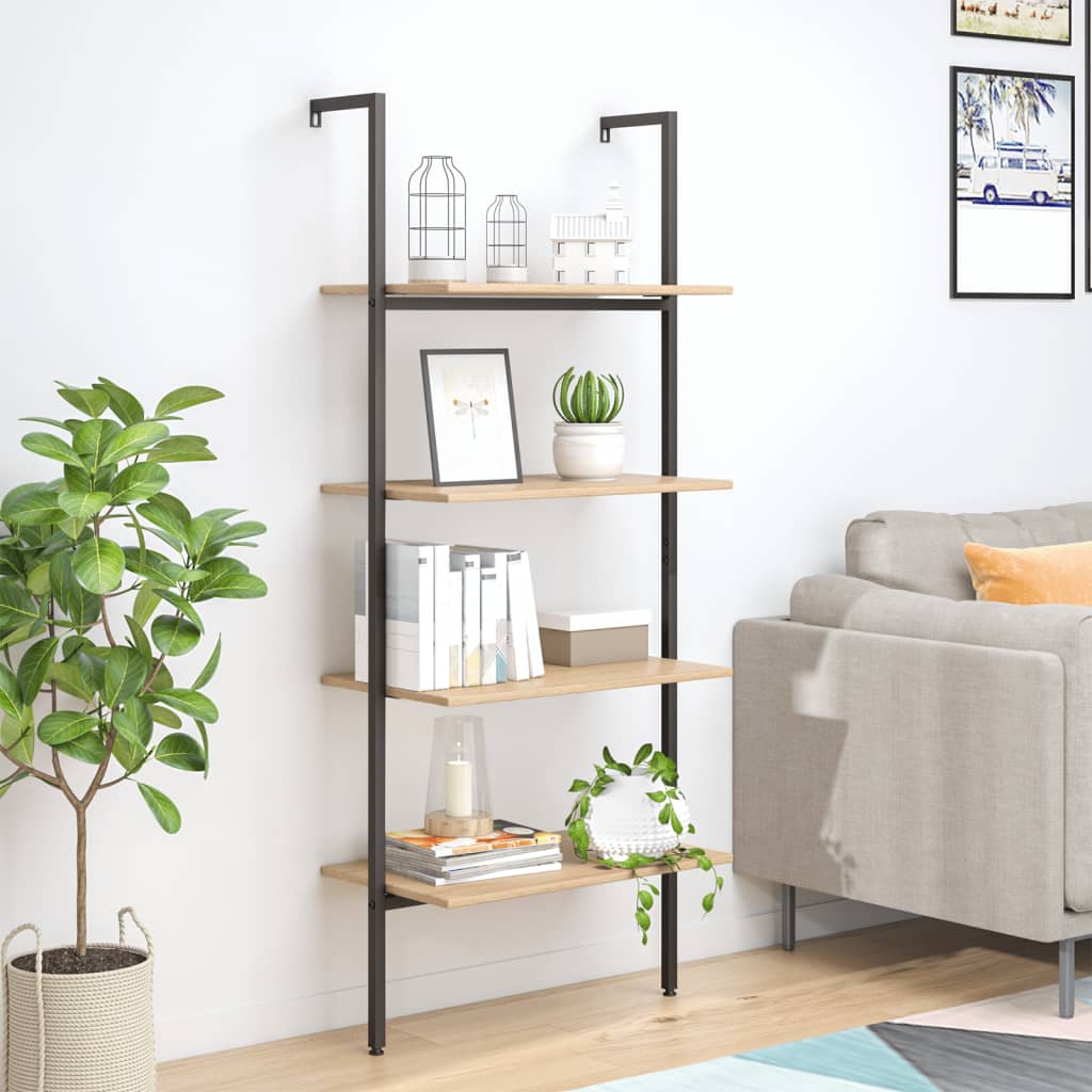 Ladderrek Met 4 Schappen 64X35X152,5 Cm Lichtbruin En Zwart