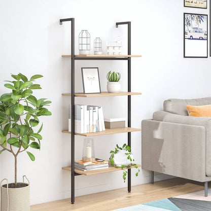 Ladderrek Met 4 Schappen 64X35X152,5 Cm Lichtbruin En Zwart