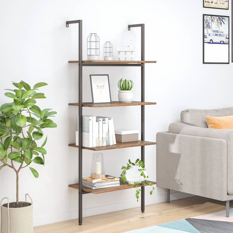 Ladderrek Met 4 Schappen 64X35X152,5 Cm Donkerbruin En Zwart
