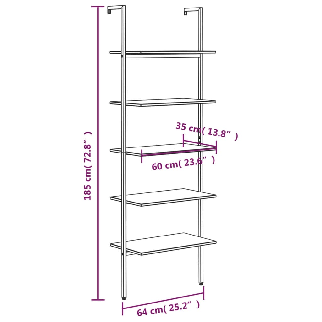 Ladderrek Met 5 Schappen 64X35X185 Cm Lichtbruin En Zwart